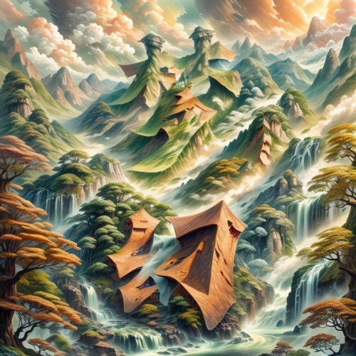 world digital painting,mountain settlement,house in mountains,noah's ark,fantasy landscape,mountain scene,home landscape,house with lake,sea storm,house of the sea,fantasy picture,the wind from the sea,digital painting,fisherman's house,wooden houses,house in the mountains,poseidon,church painting,fantasy art,the cabin in the mountains