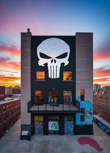 company headquarters,headquarters,montana post building,albuquerque,corporate headquarters,denver,drive-in theater,record store,skulls and,store icon,capitanamerica,store front,fallout shelter,wall,movie palace,mural,skull bones,skull and crossbones,commercial building,target flag,Illustration,Vector,Vector 06