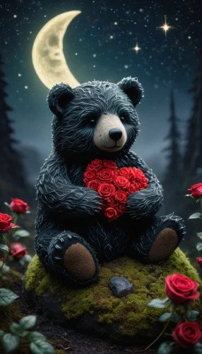 valentine bears,romantic night,cuddling bear,bear teddy,teddy-bear,teddybear,cute bear,teddy bear,3d teddy,the sleeping rose,scandia bear,valentines day background,teddy bear waiting,sleeping rose,good night,plush bear,romantic scene,bear,teddy bear crying,romantic rose,Photography,General,Fantasy