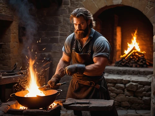 blacksmith,tinsmith,iron-pour,metalsmith,iron pour,steelworker,forge,farrier,copper cookware,smelting,silversmith,fire master,cast iron skillet,stone oven,cast iron,masonry oven,candlemaker,craftsman,artisan,dwarf cookin,Illustration,Paper based,Paper Based 17