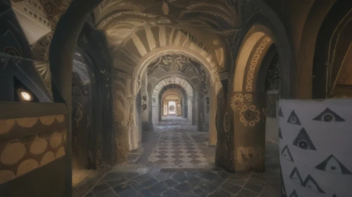 crypt,medieval architecture,hall of the fallen,cave church,hallway,medieval,vaulted cellar,catacombs,haunted cathedral,3d render,3d rendered,hallway space,tileable,vaulted ceiling,corridor,render,cloister,sepulchre,3d rendering,monastery