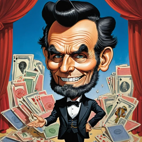 abraham lincoln,lincoln,lincoln cosmopolitan,caricaturist,lincoln custom,abe,caricature,abraham lincoln monument,abraham lincoln memorial,glut of money,las vegas entertainer,gambler,argentine peso,lincoln monument,an investor,businessman,richard nixon,us-dollar,lincoln motor company,game illustration,Illustration,Abstract Fantasy,Abstract Fantasy 23