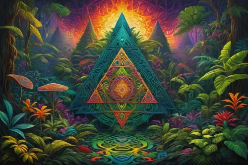 pachamama,psychedelic art,sacred geometry,anahata,all seeing eye,earth chakra,mantra om,third eye,heart chakra,esoteric,esoteric symbol,temples,tetragramaton,hallucinogenic,shamanic,alchemy,shamanism,pyramid,masons,occult,Illustration,Retro,Retro 20