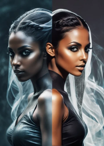 artificial hair integrations,black models,image manipulation,digital compositing,beautiful african american women,photoshop manipulation,duality,photo manipulation,retouching,sci fiction illustration,world digital painting,visual effect lighting,black women,women's cosmetics,dualism,women silhouettes,photomanipulation,day and night,retouch,split personality,Photography,Artistic Photography,Artistic Photography 07