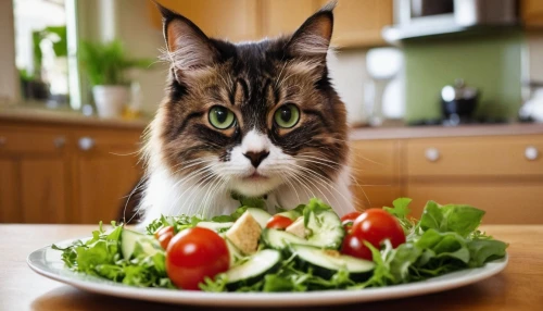 green salad,salad garnish,domestic long-haired cat,garden salad,side salad,salad,cut salad,rocket salad,arugula,cat food,greek salad,salad plate,salad bar,salad plant,spinach salad,pet vitamins & supplements,vegetable salad,cat image,mixed salad,farmer's salad,Conceptual Art,Oil color,Oil Color 14