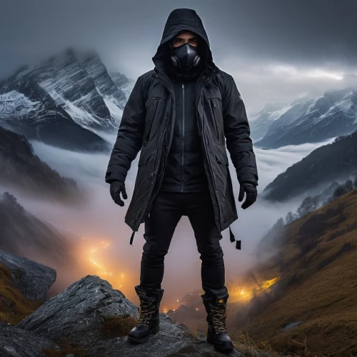 hooded man,assassin,balaclava,smoke background,renegade,the wanderer,eskimo,man holding gun and light,ski mask,weatherproof,chasseur,mercenary,cold weapon,bandit theft,mountain guide,digital compositing,game art,background images,photoshop manipulation,aaa,Photography,General,Natural