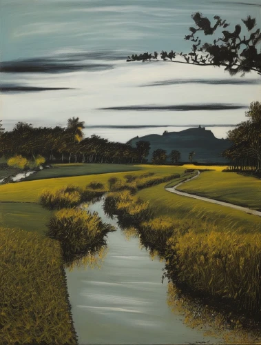 brook landscape,ricefield,river landscape,rice fields,dutch landscape,rural landscape,farm landscape,freshwater marsh,yamada's rice fields,the rice field,tidal marsh,golf landscape,paddy field,rice field,watercourse,salt meadow landscape,yellow grass,polder,wetlands,small landscape,Art,Artistic Painting,Artistic Painting 01