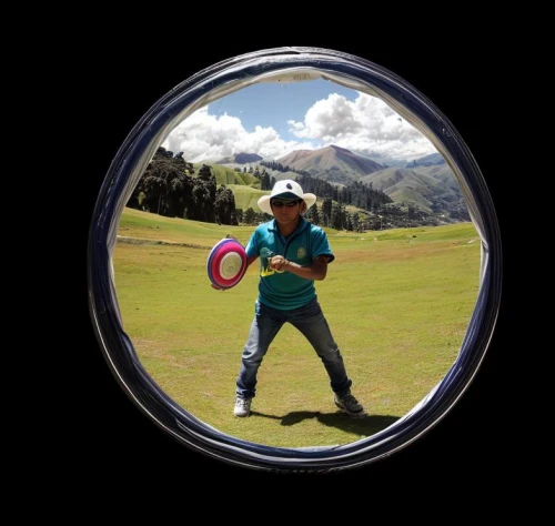 flying disc freestyle,flying disc,round frame,parabolic mirror,lensball,magnifying lens,magnify glass,disc dog,cricket helmet,figure of paragliding,golfer,round autumn frame,porthole,frisbee,swiss ball,360 °,cricket umpire,golfvideo,mirror in the meadow,golf course background