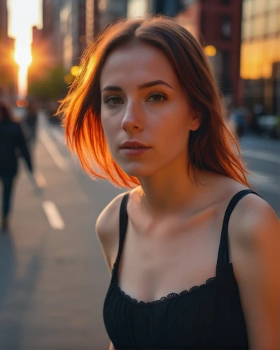girl walking away,sunset glow,young woman,bokeh,orange color,woman portrait,girl portrait,helios 44m7,orange,city ​​portrait,helios 44m,woman walking,fiery,girl in a long,a girl with a camera,orange sky,helios44,burning hair,ny,portrait photography,Photography,General,Realistic