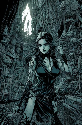 background ivy,huntress,black widow,underworld,the enchantress,cleanup,birds of prey-night,dark angel,widow,ivy,heroic fantasy,deadly nightshade,scarlet witch,rubble,witch house,swordswoman,sorceress,bird box,yulan magnolia,wasteland,Art sketch,Art sketch,Comic