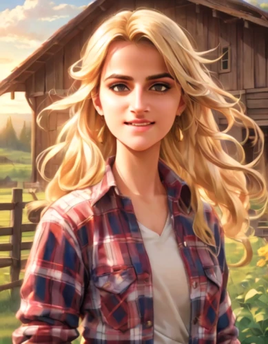 heidi country,farm girl,farm background,countrygirl,farmer,portrait background,country dress,ranch,cowboy plaid,woman of straw,jessamine,blonde woman,montana,game illustration,farmer in the woods,lori,farm set,blonde girl,hay farm,clementine