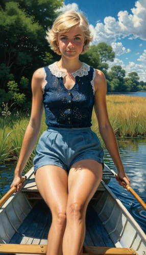 girl on the boat,the blonde in the river,girl on the river,rowing dolle,paddler,canoe,row-boat,row boat,rowing-boat,boat landscape,blonde woman,canoeing,rowboats,heidi country,girl with a wheel,oil painting,coxswain,rowboat,rowing boat,paddling,Illustration,Realistic Fantasy,Realistic Fantasy 03