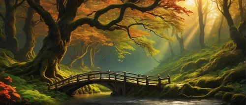 wooden bridge,forest landscape,forest path,autumn forest,scenic bridge,tree top path,hanging bridge,fairytale forest,fantasy landscape,dragon bridge,the mystical path,autumn landscape,log bridge,nature landscape,hangman's bridge,germany forest,hiking path,world digital painting,forest background,autumn scenery,Art,Classical Oil Painting,Classical Oil Painting 40