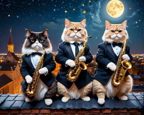 vintage cats,big band,oktoberfest cats,musical ensemble,brass band,musicians,orchesta,symphony orchestra,music band,philharmonic orchestra,cats,orchestra,cat family,cat lovers,cats playing,cats on brick wall,cat european,cat image,felines,classical music,Photography,General,Fantasy