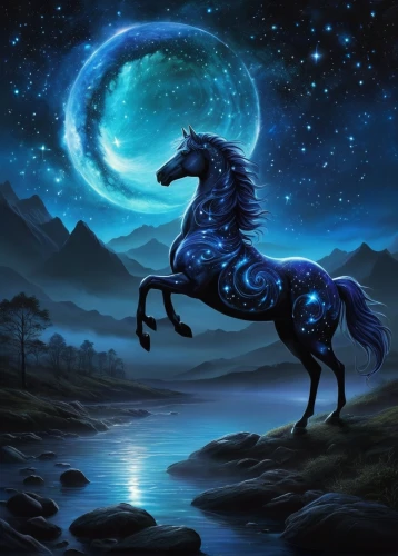 black horse,dream horse,constellation unicorn,the zodiac sign pisces,fantasy picture,constellation wolf,kelpie,unicorn background,equine,unicorn art,constellation centaur,horoscope taurus,weehl horse,blue moon,alpha horse,pegasus,the zodiac sign taurus,arabian horse,moonbeam,horseman,Conceptual Art,Fantasy,Fantasy 30