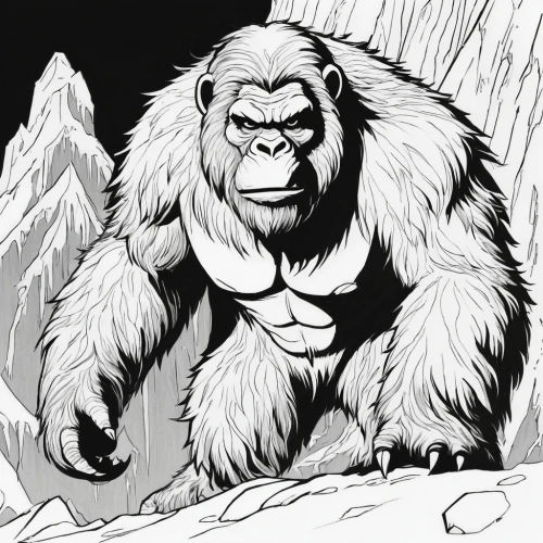 gorilla,silverback,king kong,yeti,kong,ape,snow monkey,line art animal,line art animals,mono-line line art,gorilla soldier,the monkey,king ortler,primate,coloring pages,baboon,great apes,coloring page,old man of the mountain,wolfman,Illustration,Black and White,Black and White 10