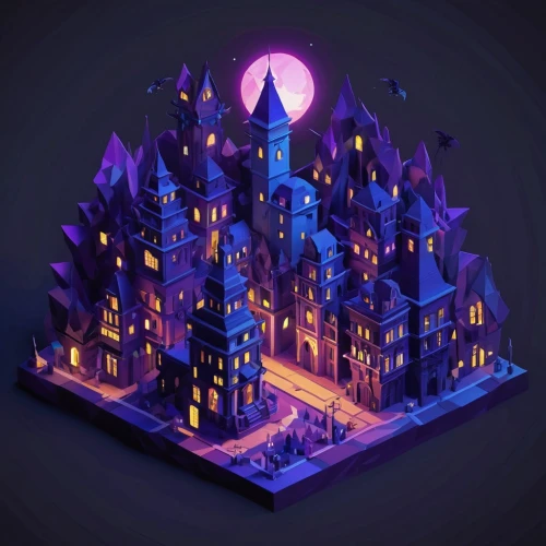 fantasy city,witch's house,halloween background,witch house,3d fantasy,ghost castle,halloween illustration,isometric,halloween wallpaper,fairy tale castle,haunted castle,fairy tale icons,witch's hat icon,houses clipart,defense,hogwarts,house silhouette,nightlight,wall,knight's castle,Unique,3D,Low Poly