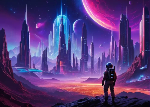 futuristic landscape,alien world,alien planet,space art,sci fiction illustration,vast,cg artwork,scifi,sci - fi,sci-fi,sci fi,barren,exoplanet,valerian,cosmos,space,spacescraft,fantasia,fantasy landscape,exploration,Illustration,Retro,Retro 10