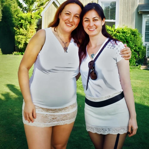 in shorts,camisoles,white skirt,bachelorette party,skort,mom and daughter,beautiful photo girls,white clothing,two girls,natural beauties,women friends,baby bloomers,rugby short,two beauties,bridal shower,summer party,white sling,white and black,beautiful women,french tourists