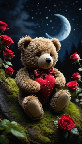 teddy bear waiting,teddy bear crying,3d teddy,teddy-bear,teddy bear,teddybear,romantic night,valentine bears,romantic rose,teddy bears,bear teddy,good night,romantic scene,the sleeping rose,teddies,for my love,cute bear,teddy,for you,night view of red rose,Photography,General,Fantasy