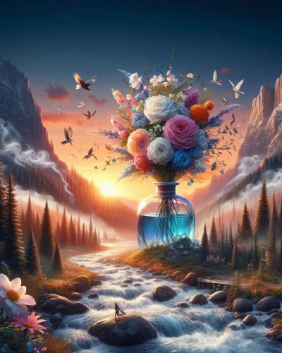 fantasy picture,hot-air-balloon-valley-sky,fantasy landscape,mushroom landscape,falling flowers,fantasy art,blossoming apple tree,hot air balloons,floating island,3d fantasy,landscape rose,flowers fall,splendor of flowers,landscape background,surrealistic,world digital painting,colorful tree of life,hot air balloon,flowers celestial,flower tree