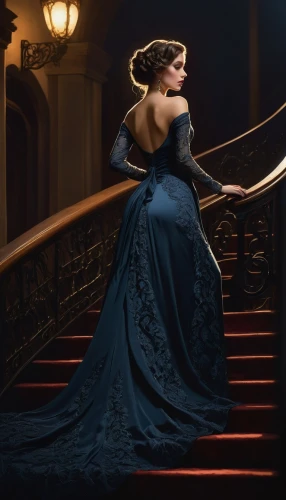 elegance,ball gown,elegant,evening dress,cinderella,girl on the stairs,regal,queen of the night,gown,lady of the night,celtic woman,celtic queen,girl in a long dress,mazarine blue,royal blue,vanity fair,enchanting,art deco woman,girl in a long dress from the back,blue enchantress,Illustration,Vector,Vector 03