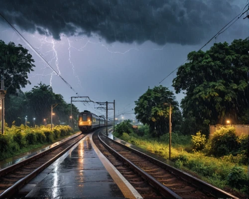 lightning storm,lightning strike,thunderstorm,lightning bolt,lightening,train shocks,through-freight train,electric train,monsoon,lightning,railway track,railway tracks,queensland rail,a thunderstorm cell,railtrack,rail traffic,rainstorm,heavy rain,thunderstorm mood,railway line,Photography,General,Natural