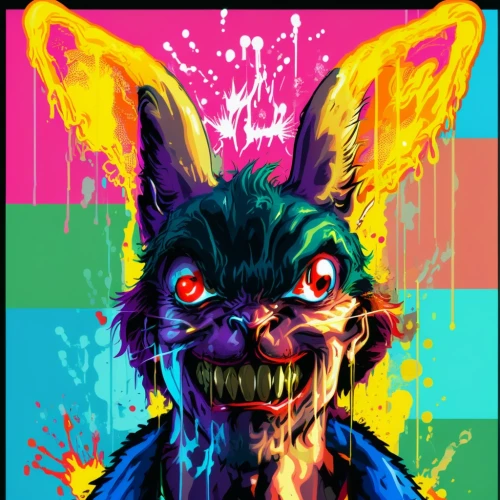color rat,jackal,jackrabbit,jack rabbit,cmyk,rainbow rabbit,digiart,holi,werewolf,piñata,cangaroo,coyote,wolfman,furta,easter background,easter theme,colorful doodle,krampus,digital artwork,splinter,Illustration,Vector,Vector 19