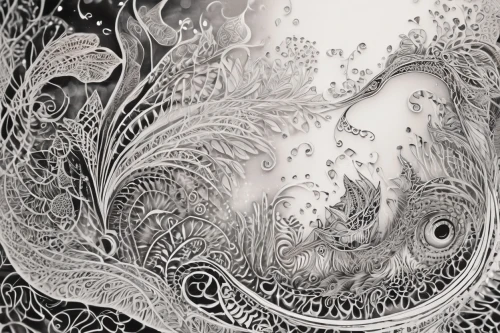 whirlpool pattern,fractals art,fluid flow,japanese wave paper,paisley pattern,yinyang,japanese waves,japanese art,water waves,fluid,amano,mandala drawing,whirlpool,fractal art,swirls,intricate,fractals,tea art,ink painting,pencil art,Illustration,Black and White,Black and White 11