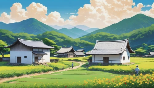 japan landscape,landscape background,rural landscape,world digital painting,japanese background,korean folk village,yamada's rice fields,home landscape,studio ghibli,rice fields,south korea,ricefield,japanese art,mountain scene,oriental painting,mountain village,chinese background,countryside,mountainous landscape,japanese mountains,Conceptual Art,Daily,Daily 24