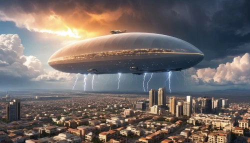 airships,airship,hindenburg,unidentified flying object,ufo,ufo intercept,flying saucer,alien invasion,blimp,a thunderstorm cell,zeppelins,futuristic landscape,zeppelin,heliosphere,atmospheric phenomenon,sci fiction illustration,sky space concept,saucer,science-fiction,meteorological phenomenon,Photography,General,Realistic