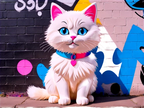 cartoon cat,pink cat,cat vector,doll cat,alley cat,street cat,cat kawaii,cute cat,cat on a blue background,turkish angora,blue eyes cat,cute cartoon character,cat with blue eyes,doodle cat,the pink panter,breed cat,ragdoll,cats angora,white cat,animals play dress-up,Conceptual Art,Graffiti Art,Graffiti Art 07