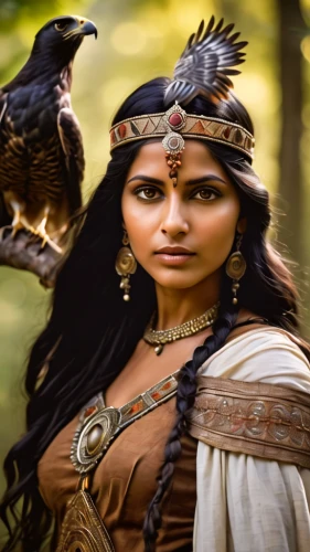 indian woman,warrior woman,ancient people,shamanism,lanner falcon,shamanic,thracian,germanic tribes,indian girl,indian art,biblical narrative characters,female warrior,indian headdress,nomadic people,inca dove,falconry,ancient egyptian girl,hawk animal,bird bird-of-prey,bulbul,Photography,General,Cinematic