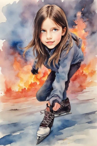 little girl in wind,little girl running,kids illustration,child portrait,watercolor painting,watercolor,children of war,girl on the boat,watercolor background,child art,watercolor paint,lake of fire,photo painting,children's background,water color,wildfire,girl drawing,fire artist,girl on the river,child girl,Digital Art,Watercolor