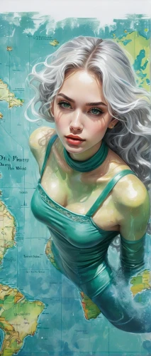mermaid background,playmat,relief map,world map,world's map,continents,continent,ocean pollution,waterglobe,robinson projection,mother earth,cartography,world digital painting,map of the world,the sea maid,old world map,girl with a dolphin,moana,oceania,underwater background,Conceptual Art,Sci-Fi,Sci-Fi 25