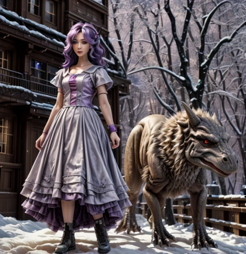 fairy tale character,fantasy picture,purple chestnut,the snow queen,suit of the snow maiden,winter animals,winter dress,pale purple,winterblueher,digital compositing,winter dream,fairytale characters,fairy tale,violet head elf,photomanipulation,gothic fashion,fur clothing,children's fairy tale,purple lilac,winter festival
