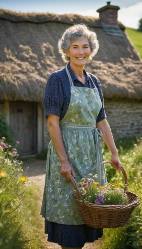jane austen,picking vegetables in early spring,woman of straw,farm girl,elderly lady,woman holding pie,horseradish,bornholmer margeriten,old country roses,ruprecht herb,farmer,wild cabbage,country dress,pensioner,elderly person,old woman,girl in the kitchen,breadbasket,farmer's salad,agricultural,Conceptual Art,Sci-Fi,Sci-Fi 18