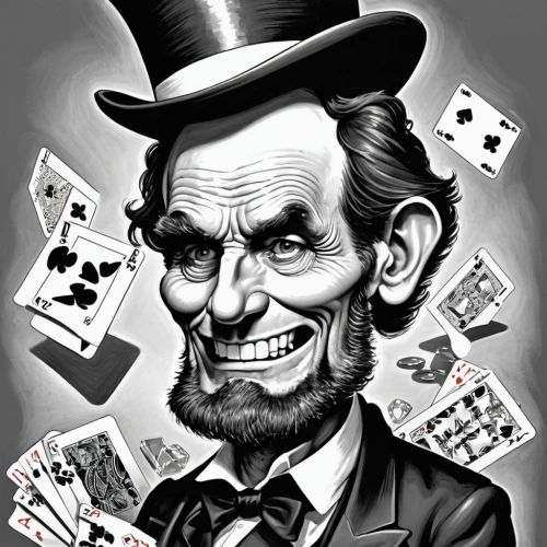 abraham lincoln,lincoln,lincoln cosmopolitan,caricaturist,gambler,caricature,lincoln custom,magician,abe,playing card,jigsaw,joker,ringmaster,game illustration,poker,playing cards,play cards,ace,hans christian andersen,geppetto,Illustration,Abstract Fantasy,Abstract Fantasy 23