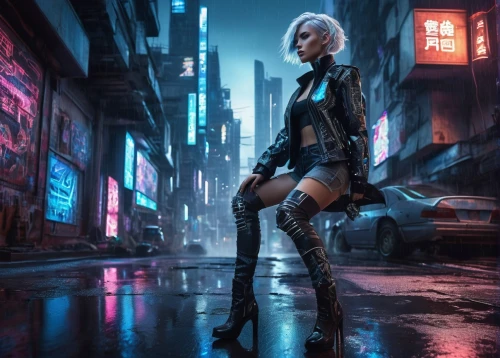 cyberpunk,a200,birds of prey-night,walking in the rain,femme fatale,cityscape,neo-burlesque,dystopian,streampunk,hk,alleyway,tiber riven,sci fiction illustration,in the rain,cyber,fantasy city,black cat,alley,world digital painting,urban,Photography,Black and white photography,Black and White Photography 03