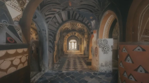 gaudí,greek orthodox,byzantine architecture,terracotta tiles,corridor,medieval,byzantine,hallway,hall of the fallen,moroccan pattern,venetian,cave church,crypt,medieval architecture,church painting,terracotta,romanesque,passage,3d rendered,amalfi