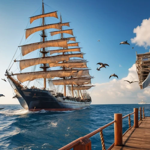 three masted sailing ship,full-rigged ship,sea sailing ship,sailing ships,east indiaman,tall ship,three masted,galleon ship,tallship,sail ship,sailing ship,pirate ship,the tall ships races,windjammer,inflation of sail,barquentine,galleon,sloop-of-war,training ship,sailing vessel,Photography,General,Realistic