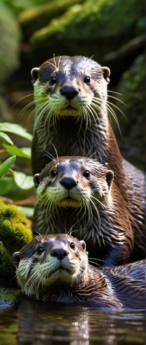 otters,otter,north american river otter,beavers,coypu,american alligators,south american alligators,platypus,giant otter,nutria,alligators,young alligators,animal faces,sea otter,synchronized swimming,huddle,seals,otterbaby,beaver,aquatic mammal,Conceptual Art,Oil color,Oil Color 19