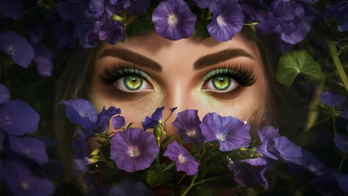 iris,purple irises,irises,swamp iris,violet eyes,women's eyes,wild iris,algerian iris,girl in flowers,green eyes,fantasy portrait,peacock eye,lilly of the valley,the eyes of god,flora,dryad,lilacs,eyes,faerie,faery