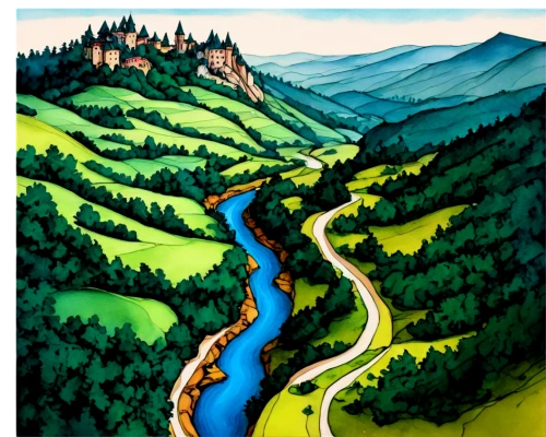 cool woodblock images,fluvial landforms of streams,pieniny,transilvania,travel poster,mountain river,mountain highway,landform,mountainous landforms,mountain road,alpine route,meanders,carpathians,meander,mountainous landscape,river course,braque d'auvergne,northern black forest,mountain stream,winding roads,Photography,Artistic Photography,Artistic Photography 06