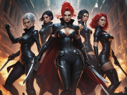 xmen,x men,angels of the apocalypse,x-men,black widow,darth talon,bad girls,protectors,musketeers,sirens,assassins,massively multiplayer online role-playing game,girl power,birds of prey,woman power,witcher,fantastic four,cg artwork,strong women,swordsmen,Conceptual Art,Fantasy,Fantasy 11