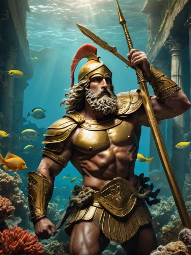 poseidon,god of the sea,sea god,aquaman,poseidon god face,mergus,merman,coral guardian,barbarian,zeus,underwater background,merfolk,aquanaut,sparta,sea man,biblical narrative characters,triton,viking,valhalla,perseus,Art,Classical Oil Painting,Classical Oil Painting 21