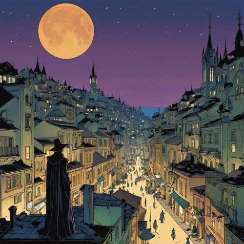 hamelin,bethlehem,transylvania,sarajevo,night scene,the cobbled streets,the pied piper of hamelin,background image,fantasy city,townscape,valerian,moon valley,moon phase,russo-european laika,cluj,city at night,aurora village,hans christian andersen,constantinople,cluj napoca,Illustration,Vector,Vector 04