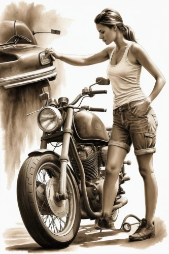 motorcycling,motorcycles,motorcyclist,motor-bike,motorcycle,motorbike,harley davidson,harley-davidson,motorcycle tours,old motorcycle,girl and car,woman bicycle,biker,motorcycle racer,motorcycle drag racing,motorcycle tour,motorcycle accessories,bonneville,girl with a wheel,girl washes the car,Illustration,Black and White,Black and White 35