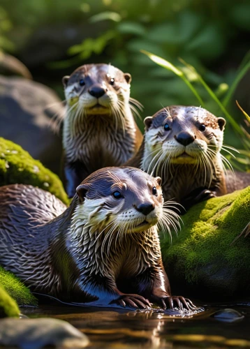 otters,north american river otter,otter,huddle,beavers,seals,sea otter,family outing,marine mammals,coypu,sea lions,watering hole,giant otter,water-leaf family,waiting for fish,water hole,wildlife,aquatic mammal,animal photography,waterfowls,Illustration,Retro,Retro 14