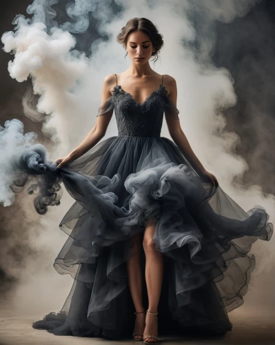 smoke dancer,ball gown,tulle,hoopskirt,evening dress,mystical portrait of a girl,conceptual photography,overskirt,crinoline,bridal party dress,gothic dress,whirling,bridal clothing,dress walk black,art photography,girl in a long dress,a girl in a dress,flamenco,photo manipulation,fusion photography,Photography,General,Natural